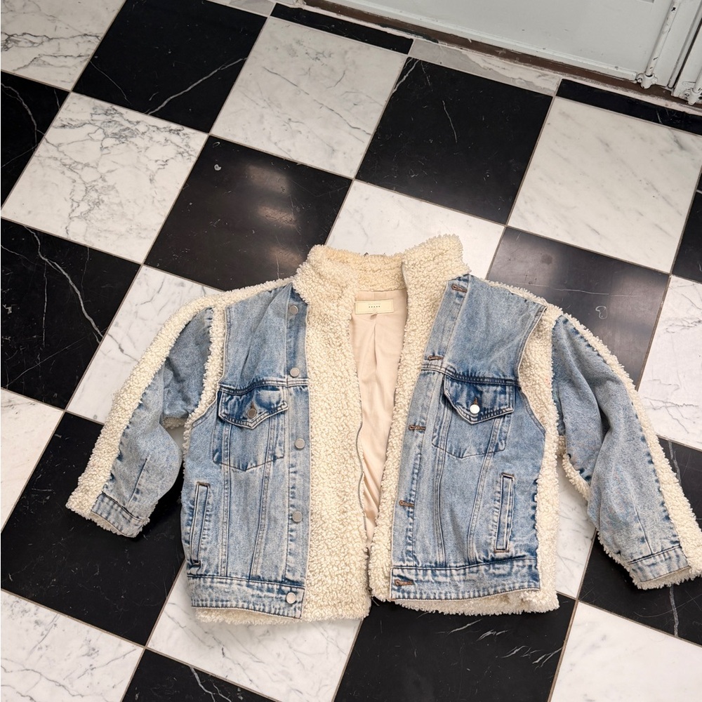 Blank NYC Blue Denim Jacket with Cream Sherpa Lining